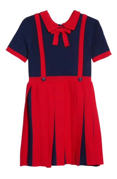 Shop Gucci Pleated Dress In Red/ Blue