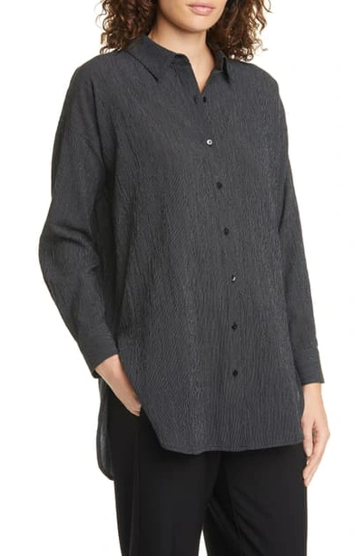 Shop Eileen Fisher Stripe Tencel Lyocell & Organic Cotton Shirt In Black