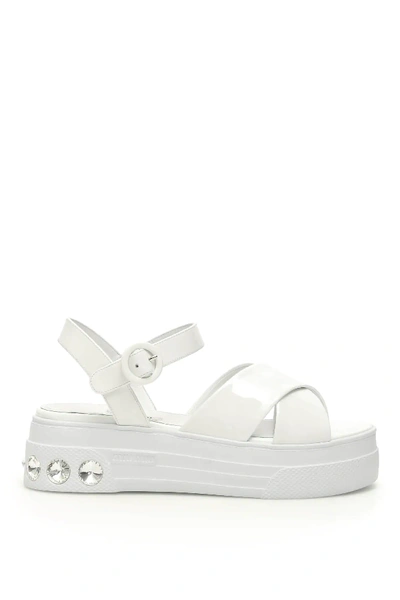 Shop Miu Miu Crystal Sandals In White