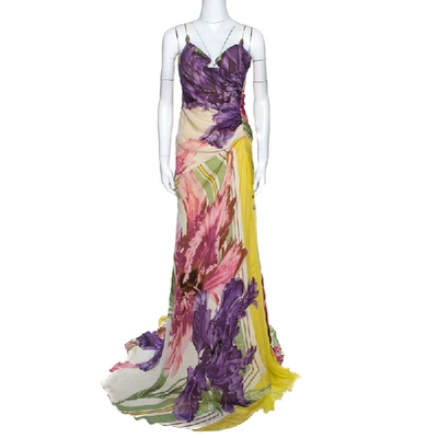 Pre-owned Roberto Cavalli Multicolor Printed Corset Bustier Maxi Dress M