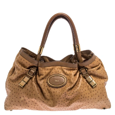 Pre-owned Chloé Brown Ostrich Embossed Leather Victoria Tote