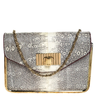 Pre-owned Chloé Beige Lizard And Leather Frame Sally Shoulder Bag