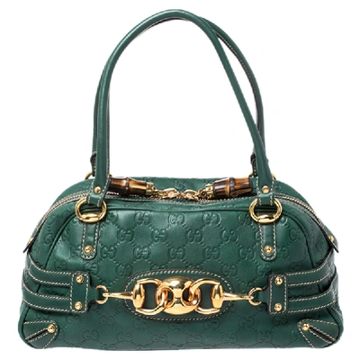 Pre-owned Gucci Ssima Leather Wave Boston Bag In Green