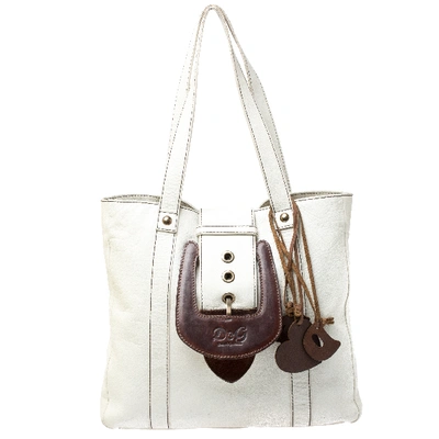 Pre-owned Dolce & Gabbana White/buckle Leather Buckle Tote