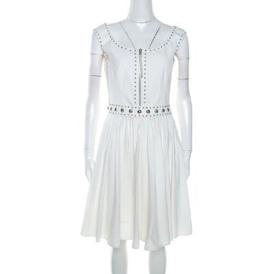 Pre-owned Prada Off White Crepe Stud Detail Sleeveless Dress M