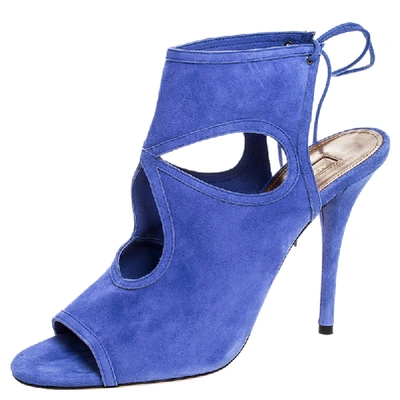 Pre-owned Aquazzura Blue Cutout Suede Sexy Thing Peep Toe Sandals Size 39.5