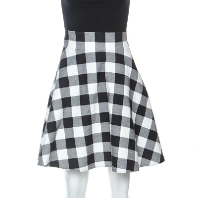 Pre-owned Dolce & Gabbana Monochrome Checkered Cotton A Line Skirt L In Black