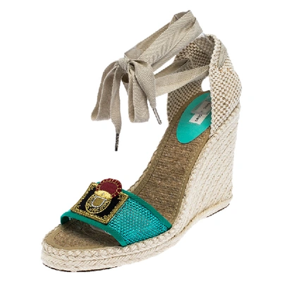 Pre-owned Marc Jacobs Multicolor Canvas And Mesh Wedge Espadrilles Ankle Wrap Sandals Size 39