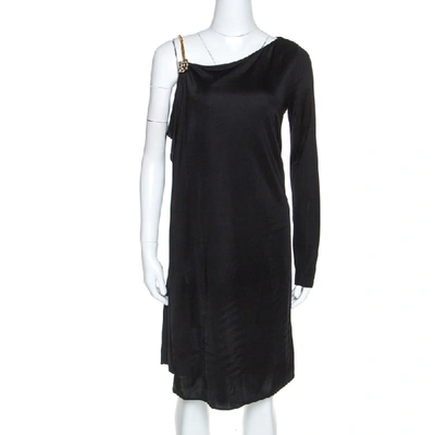 Pre-owned Gucci Black Knit Chain Detail Asymmetric Short Dress M