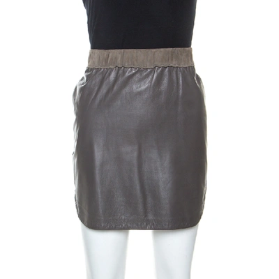 Pre-owned Balenciaga Brown Lamb Leather Elasticized Waist Mini Skirt L