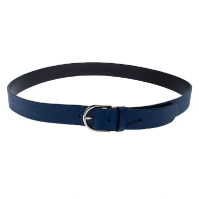 Pre-owned Burberry Blue Leather Alex Buckle Belt 110cm