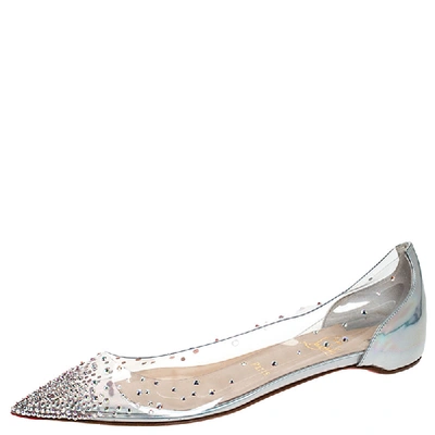 Pre-owned Christian Louboutin Metallic Sliver Pvc And Leather Degrastrass Pointed Toe Ballet Flats Size 39 In Silver