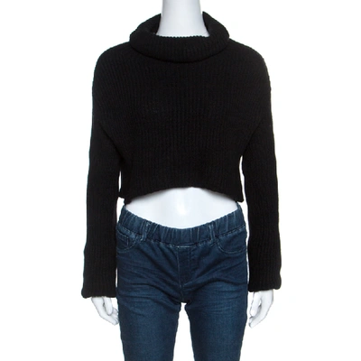 Pre-owned Valentino Black Wool Rib Knit Turtle Neck Cropped Sweater M