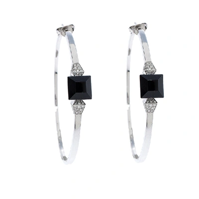 Pre-owned Gucci Chiodo Onyx Diamond 18k White Gold Hoop Earrings