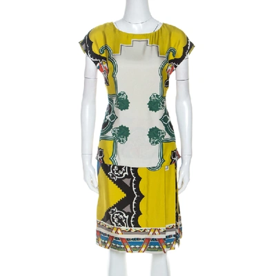 Pre-owned Etro Multicolor Printed Silk Overlay Pleated Detail Midi Dress S