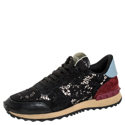 Pre-owned Valentino Garavani Multicolor Lace And Suede Leather Low Top Sneakers Size 37.5