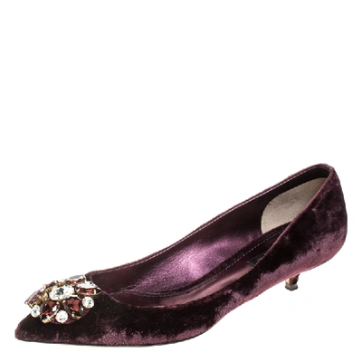 Pre-owned Dolce & Gabbana Purple Velvet Crystal Embellished Bellucci Pumps Size 38