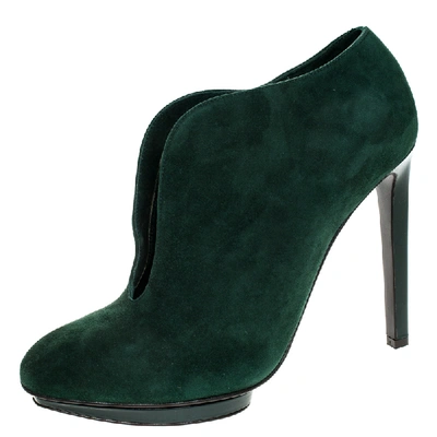 Pre-owned Alexander Mcqueen Green Suede V Cut Ankle Booties Size 39