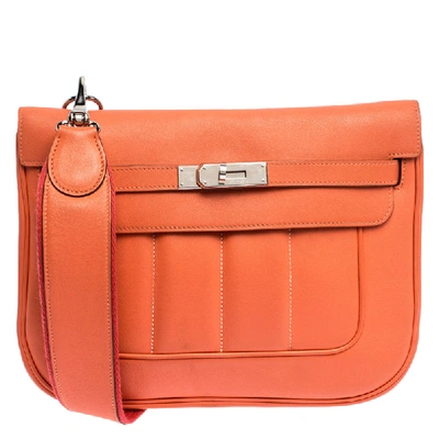 Pre-owned Hermes Orange Leather Palladium Hardware Berline Bag