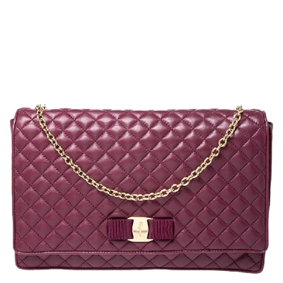 Pre-owned Ferragamo Burgundy Micro Quilted Vara Chain Shoulder Bag