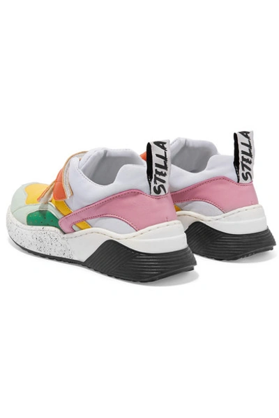 Shop Stella Mccartney Color-block Distressed Leather And Canvas Sneakers In White