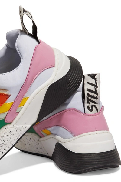Shop Stella Mccartney Color-block Distressed Leather And Canvas Sneakers In White