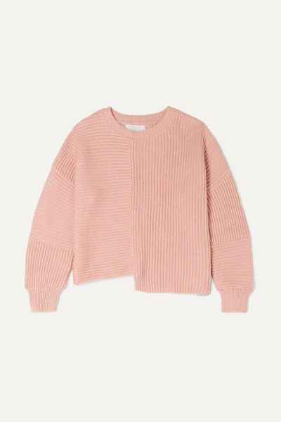 Shop Stella Mccartney Asymmetric Ribbed Organic Cotton And Merino Wool-blend Sweater In Pink