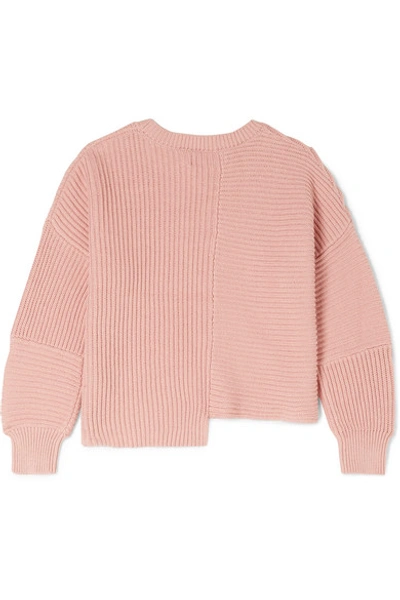 Shop Stella Mccartney Asymmetric Ribbed Organic Cotton And Merino Wool-blend Sweater In Pink
