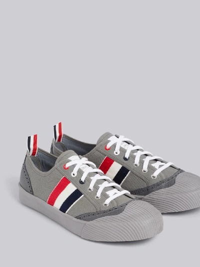 Shop Thom Browne Dark Grey Canvas Broguing Sneakers