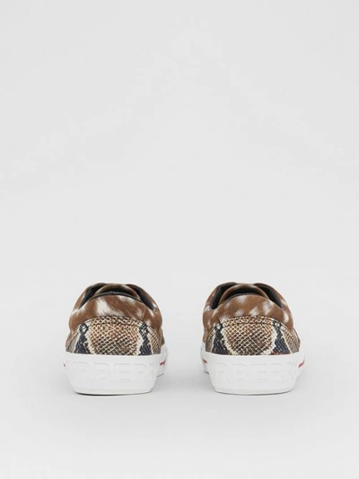 Shop Burberry Animal Print Cotton Canvas Sneakers In Honey