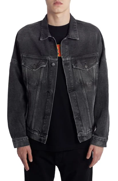 Shop Palm Angels Logo Denim Jacket In Black Wash White