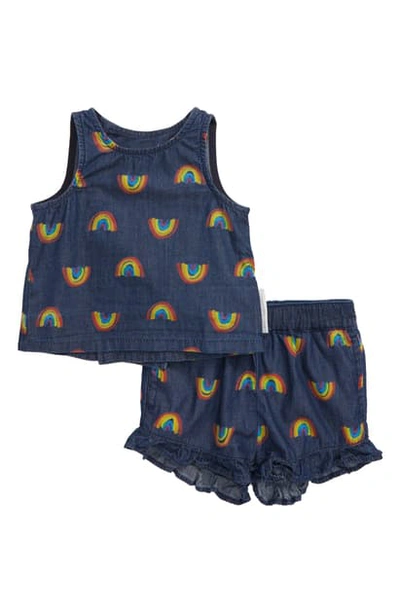 Shop Stella Mccartney Infant Girl's  Rainbow Print Chambray Tank & Shorts Set In Blue