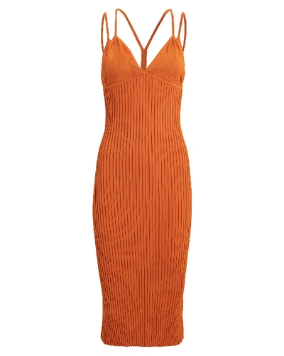 Shop Dion Lee Layered Bra Ribbed Midi Dress In Orange