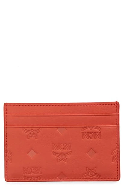 Shop Mcm Klara Monogram Leather Card Case In Hot Coral
