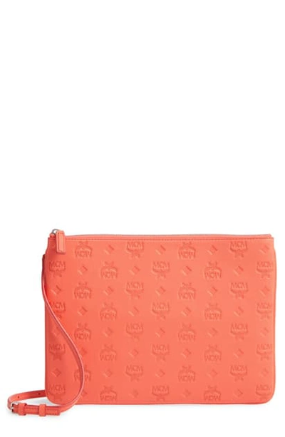 Shop Mcm Klara Monogram Calfskin Leather Crossbody Pouch In Hot Coral