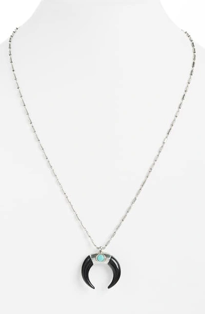 Shop Isabel Marant Zanzibar Horn Pendant Necklace In Blue/ Silver