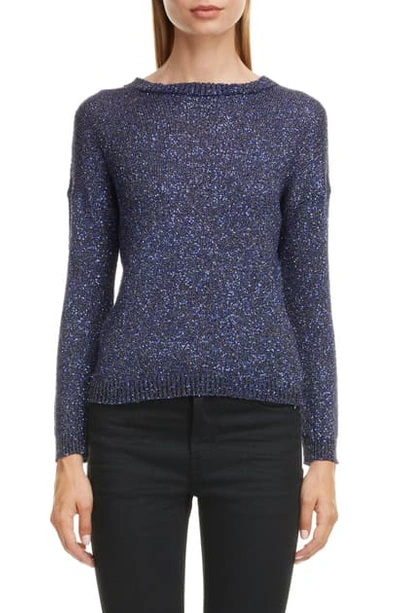 Shop Saint Laurent Sequin Metallic Sweater In Bleu Nuit