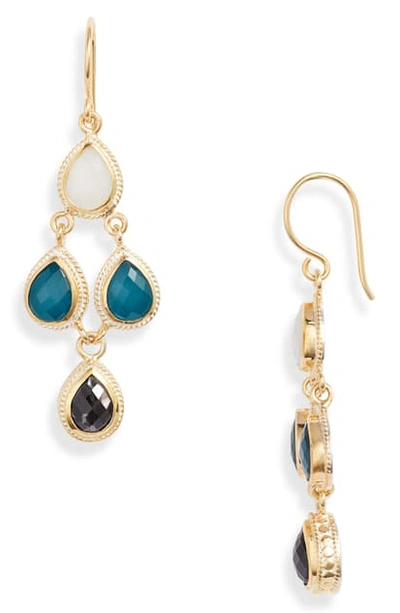 Shop Anna Beck Stone Chandelier Earrings In Gold/ Wht/ Blue / Blk