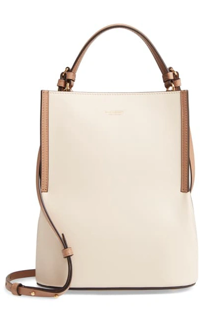 Shop Burberry Small Peggy Two-tone Leather Bucket Bag In Buttermilk