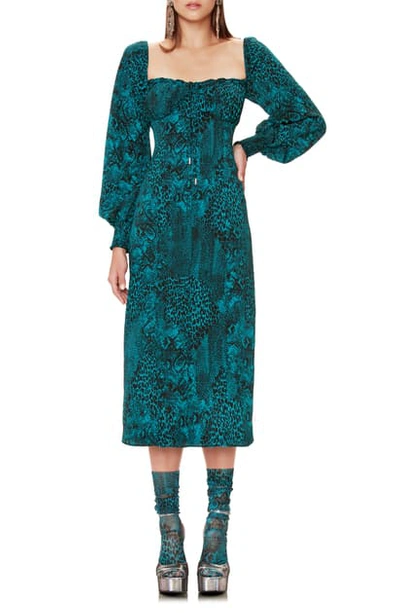 Shop Afrm Lina Corset Midi Dress In Teal Animal