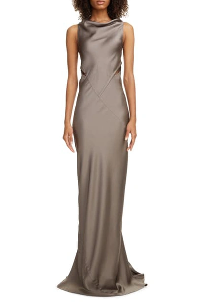 Shop Rick Owens Back Cutout Hammered Satin Gown In Dust