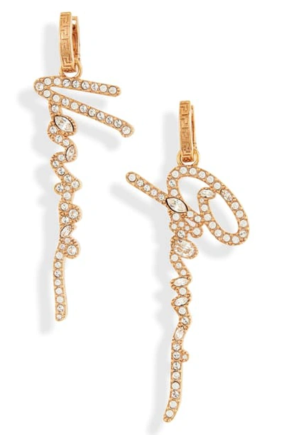 Shop Versace Signature Drop Earrings In Crystal- Oro Tribute