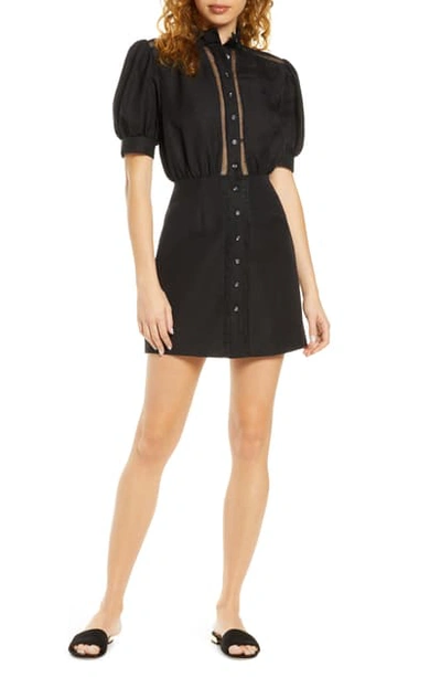 Shop C/meo Collective Worthy Button Front Linen Blend Minidress In Black