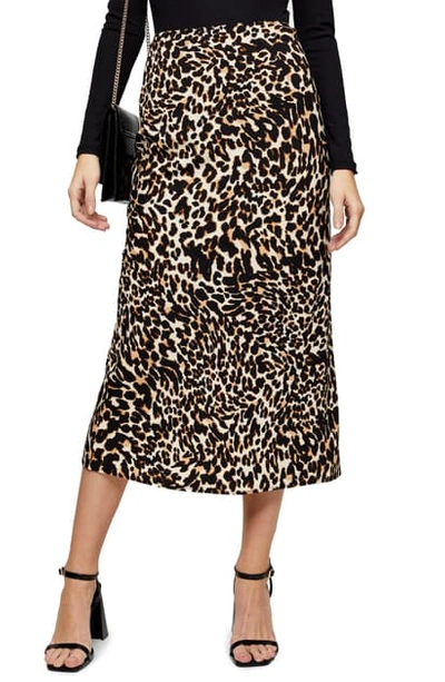 Topshop Leopard Print Bias Satin Midi Skirt | ModeSens