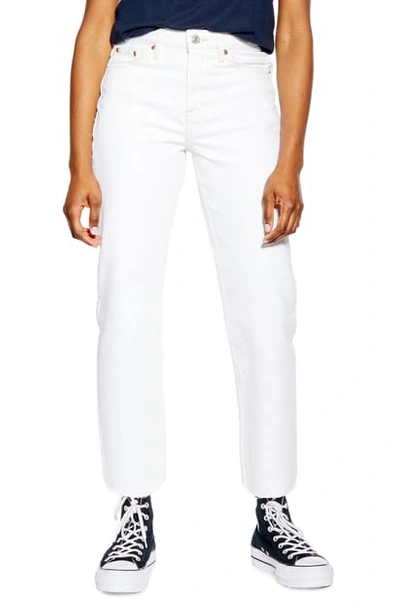 Shop Topshop Off White Raw Hem Straight Leg Jeans