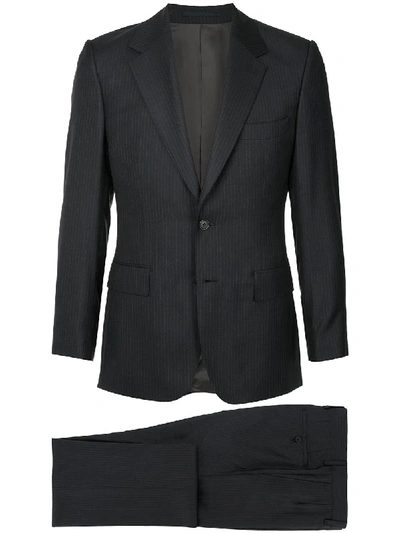 Shop Gieves & Hawkes Fitted Pinstripe Suit In Black