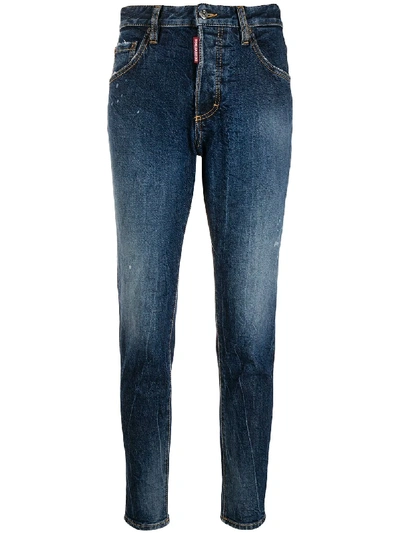 Shop Dsquared2 Mid Rise Logo Apliqué Jeans In Blue