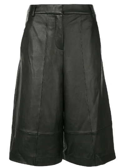 Shop Tibi Leather Knee Length Shorts In Black
