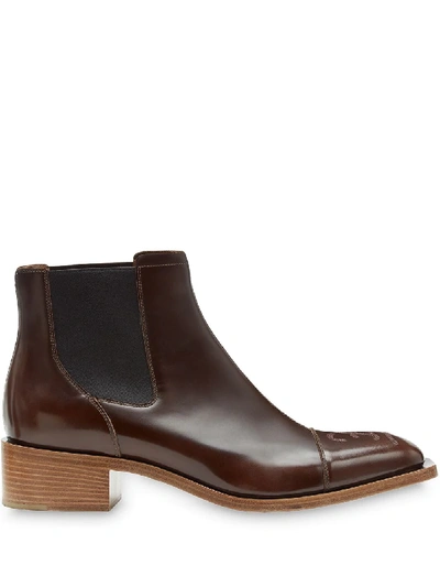 Shop Fendi Square Toe Chelsea Boots In Brown