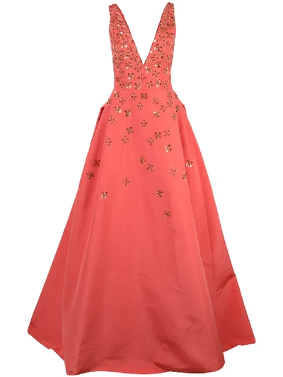 Shop Carolina Herrera Abendkleid Mit Blumen-print In Pink